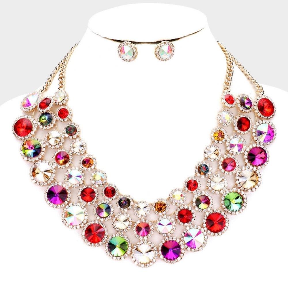Colorful Crystal Evening Statement Necklace Set